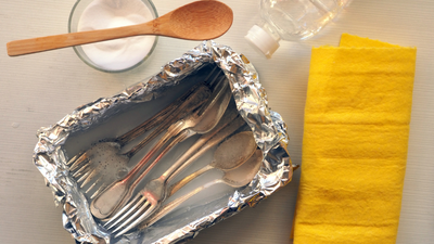 aluminium foil and baking soda hack for shining silverware at home simple and easy diy trick to clean silver utensils without scrubbing