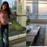 content creator uses white interiors low profile furniture and skyline views that make a small home look bigger and brighter