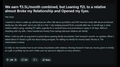 loan to relative almostbroke his marriage